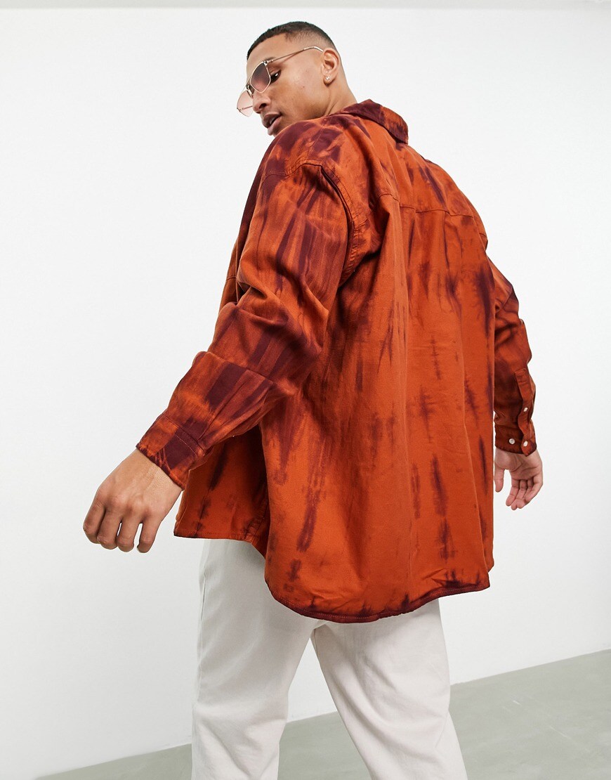 ASOS DESIGN extreme oversized flannel shirt with bleach tie dye in rust