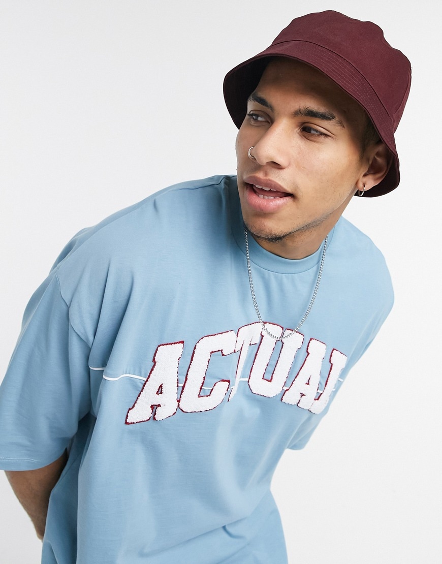 ASOS Actual oversized t-shirt in blue with applique logo  | ASOS Style Feed