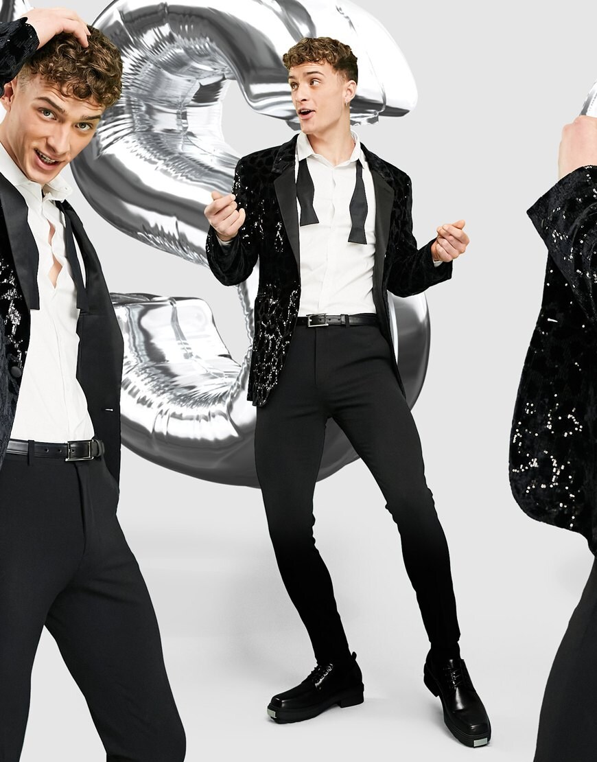 ASOS DESIGN black sequinned suit jacket | ASOS Style Feed