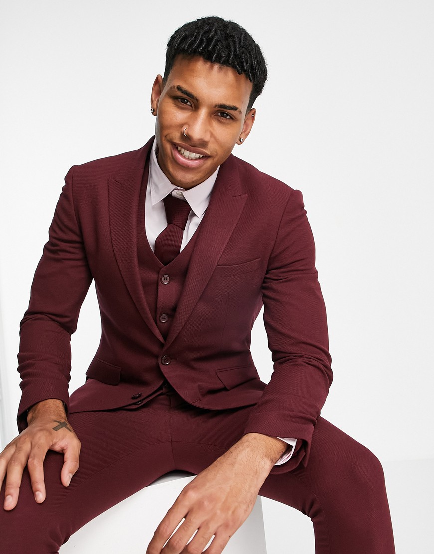 ASOS DESIGN three piece burgundy skinny suit | ASOS Style Feed
