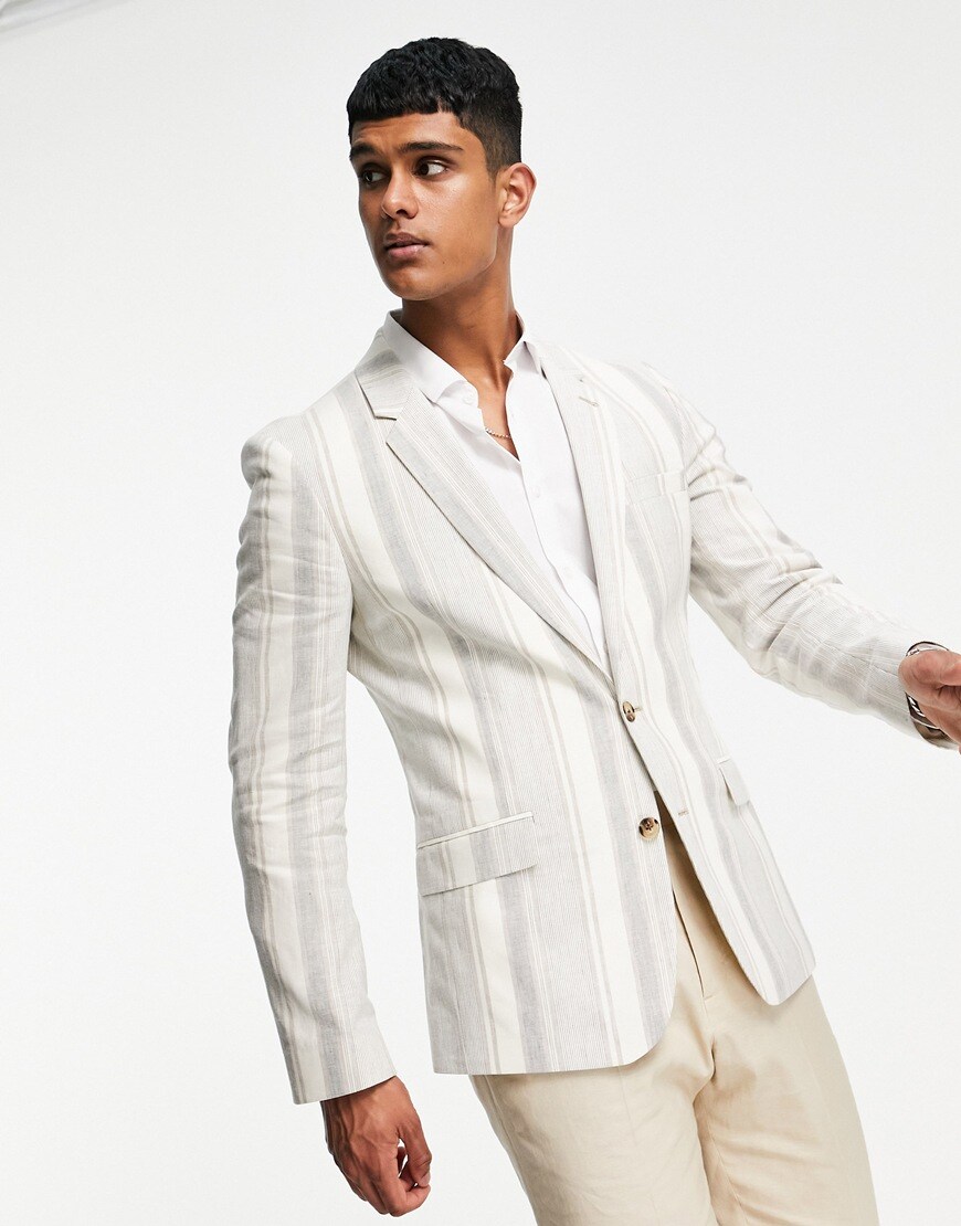 ASOS DESIGN cotton linen stripe suit jacket | ASOS Style Feed