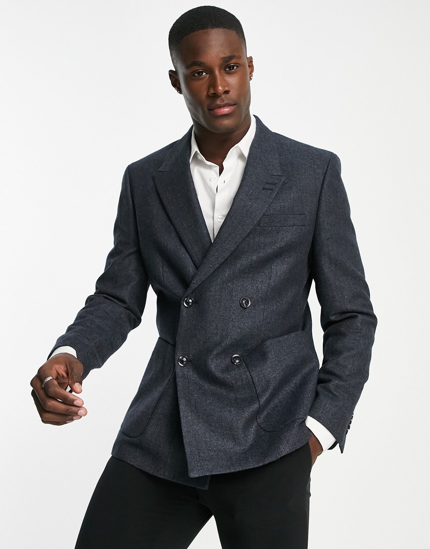 Model wears a double breasted blazer in navy. | ASOS Style Feed