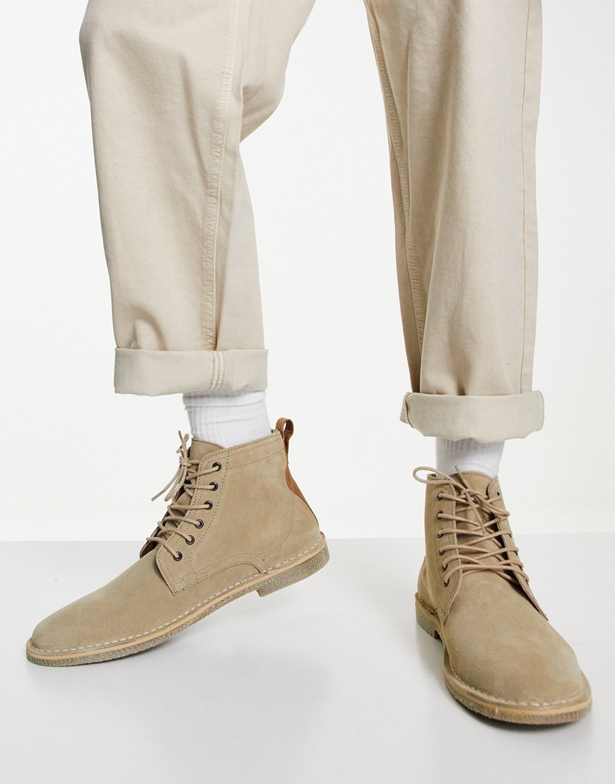 ASOS DESIGN desert boots in stone suede with leather detail | ASOS Style Feed