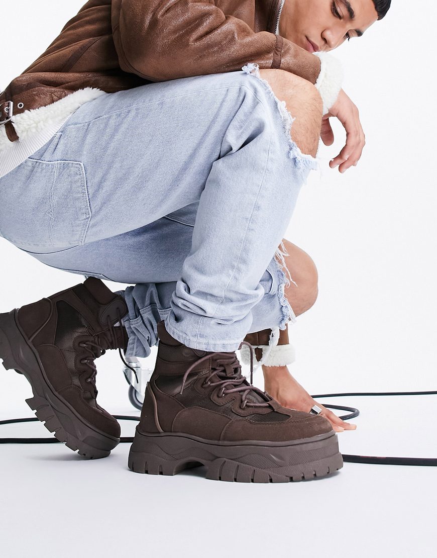 ASOS DESIGN lace up boots in brown faux suede on chunky sole | ASOS Style Feed