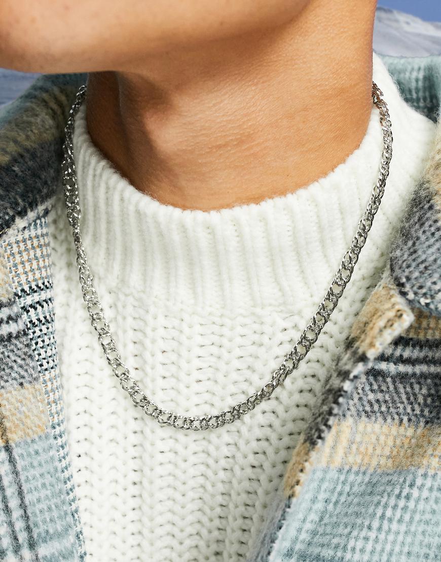 ASOS DESIGN non-tarnish stainless steel overlap link neckchain in silver tone