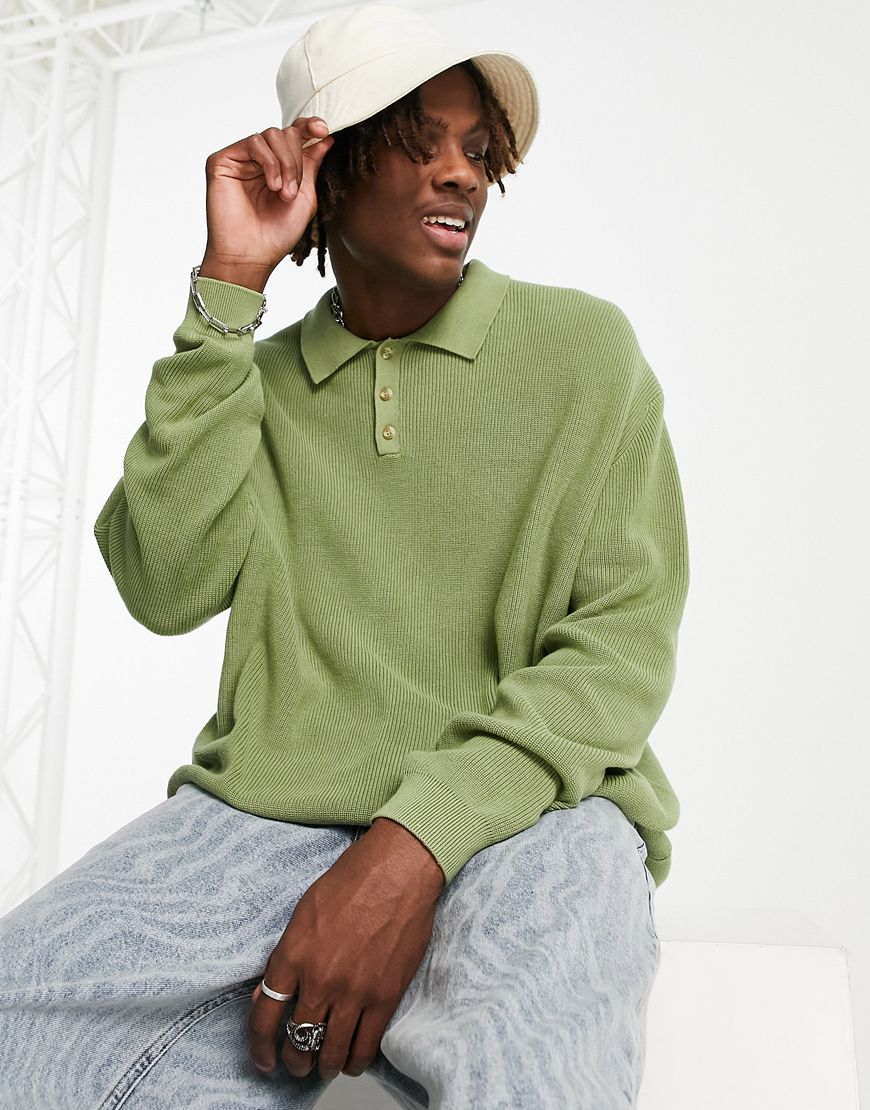 ASOS DESIGN oversized lightweight polo neck jumper in green | ASOS Style Feed