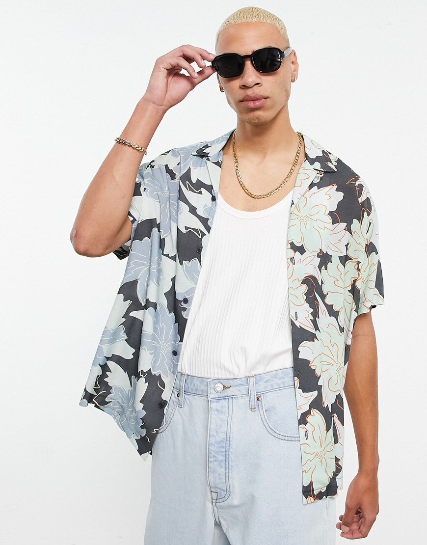 Topman splice floral shirt in blue and green | ASOS Style Feed