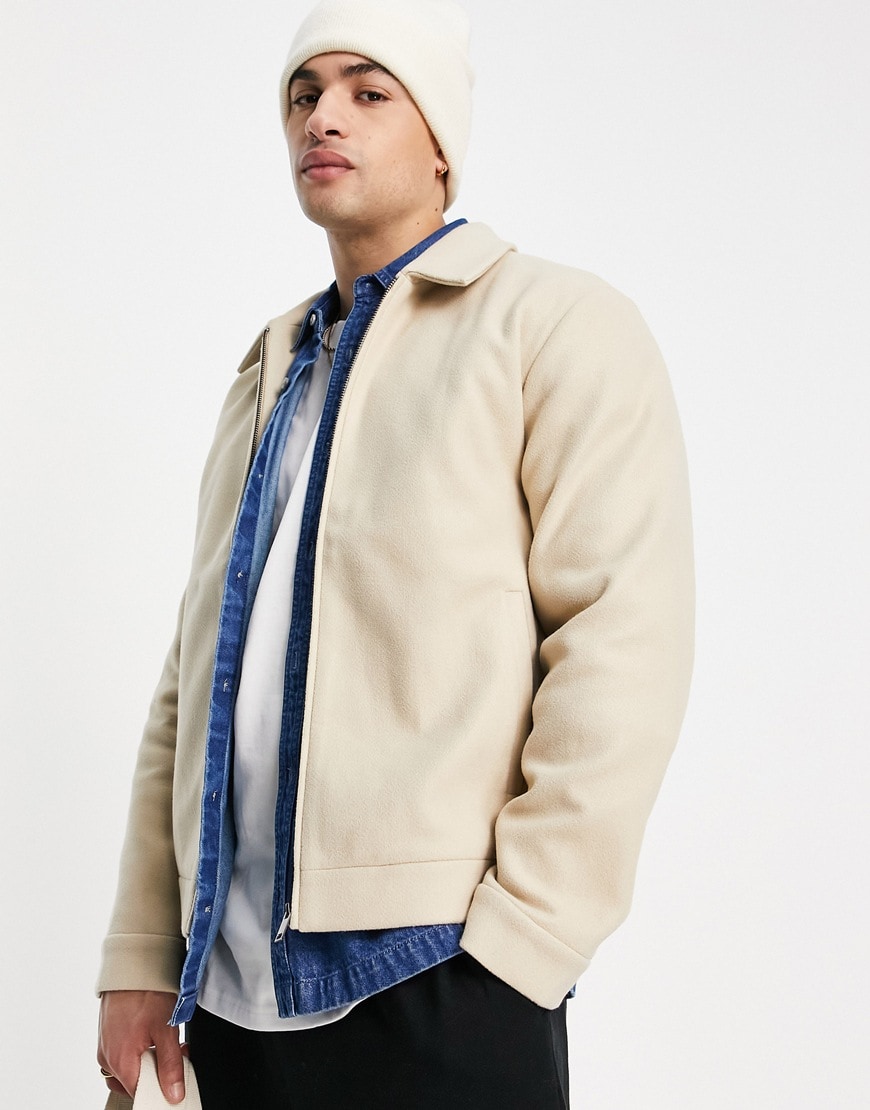 Pull&Bear zip through jacket in beige | ASOS Style Feed