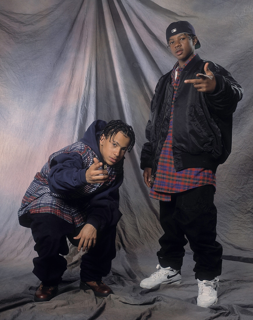 Kriss Kross posing for a photo in bomber jackets | ASOS Style Feed
