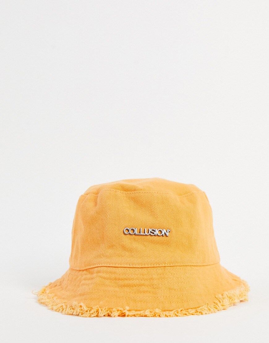 COLLUSION Unisex logo bucket hat with frayed hem