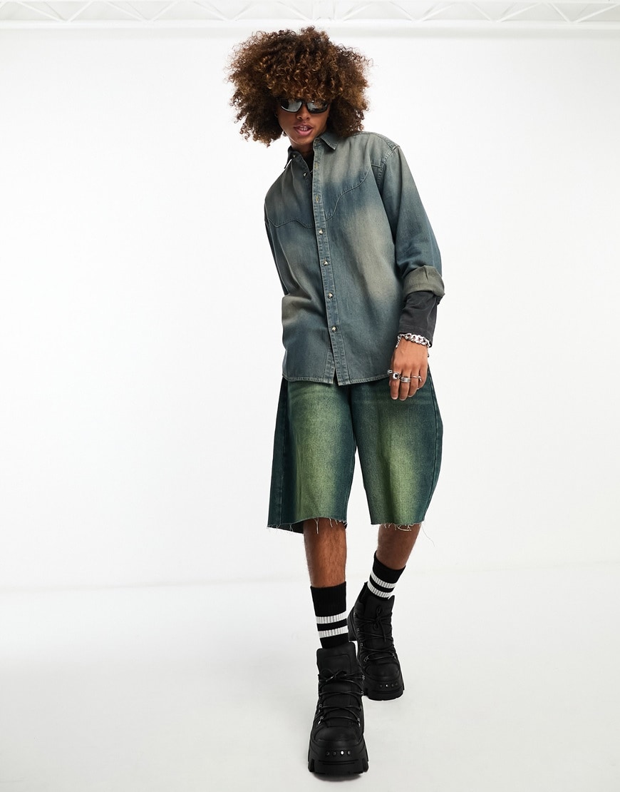 ASOS DESIGN 90s oversized denim shirt with western detail in washed khaki