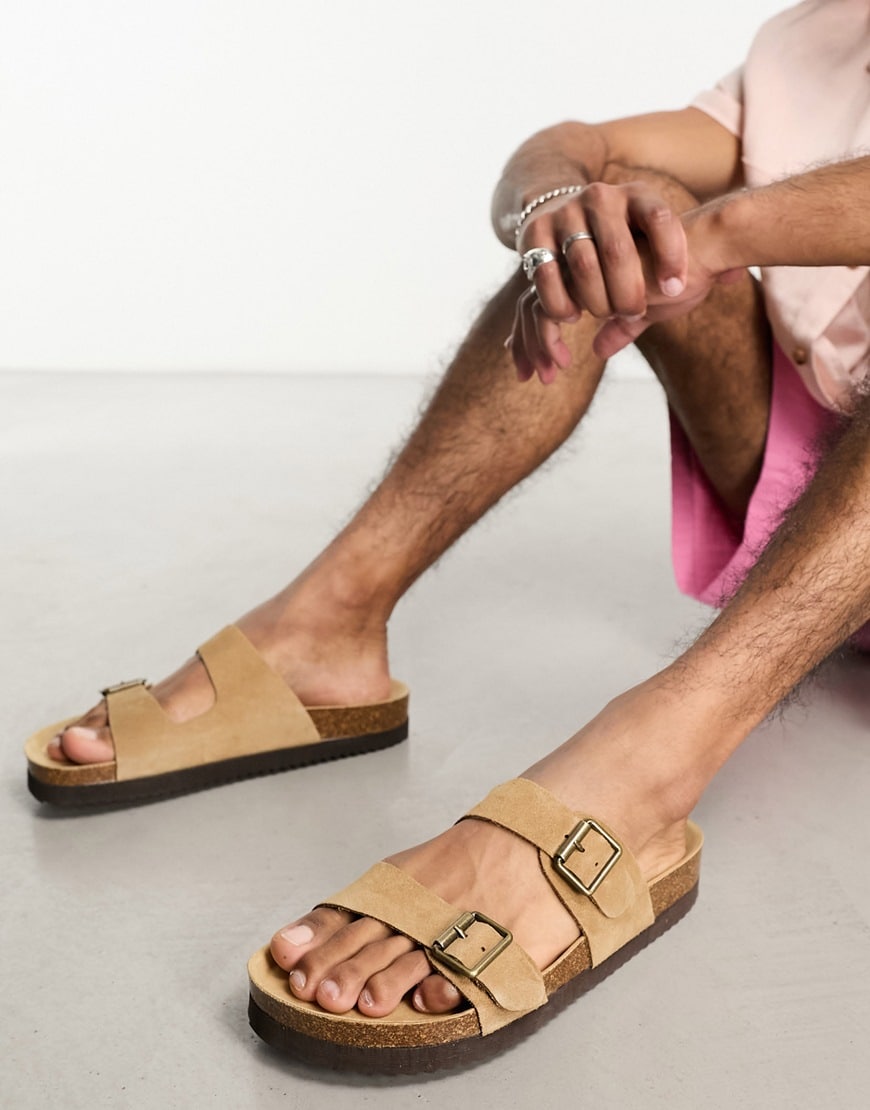 Bershka cross strap sandals in beige