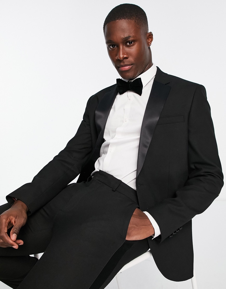 Topman skinny two piece tuxedo suit in black