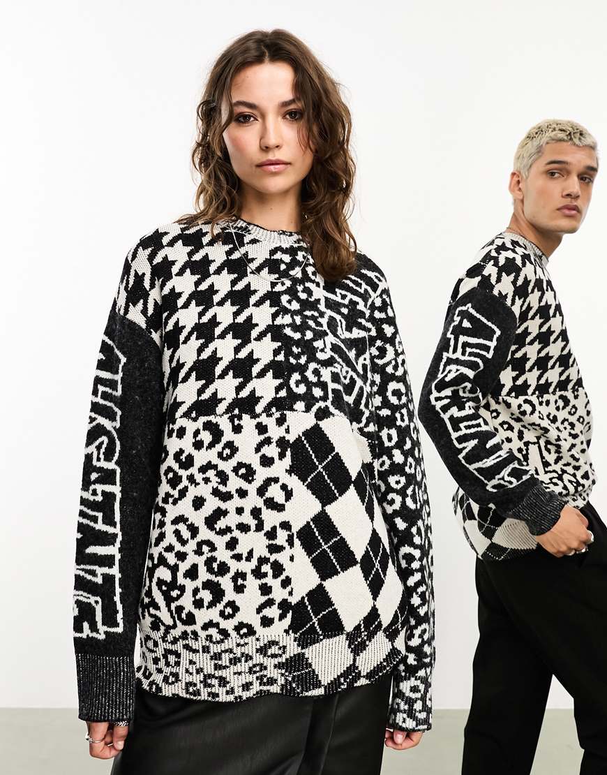 AllSaints x ASOS exclusive Billboard unisex sweater in black/white