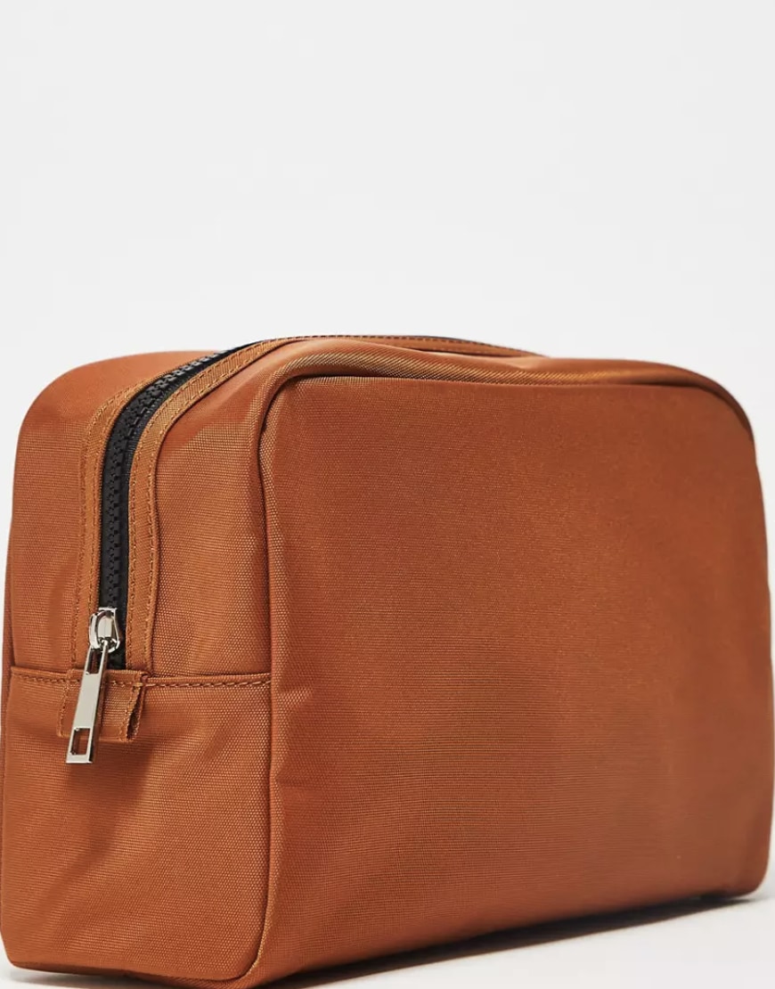 ASOS DESIGN medium size nylon toiletry bag in burnt orange