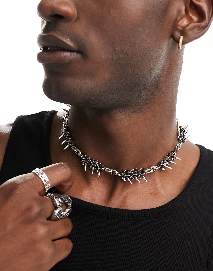 ASOS DESIGN Halloween bone neck chain in burnished silver