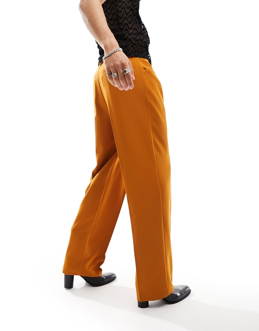 ASOS DESIGN wide leg smart trousers in burnt orange with front pockets | ASOS Style Feed