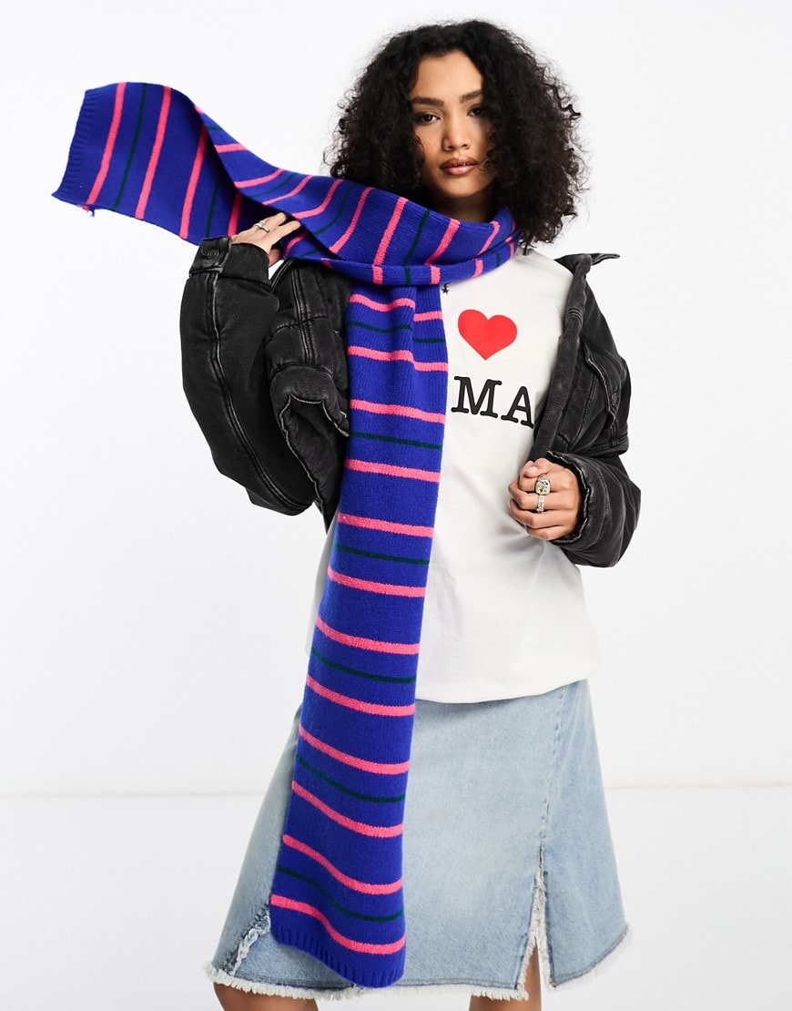 stripe knitted scarf in blue | ASOS style feed