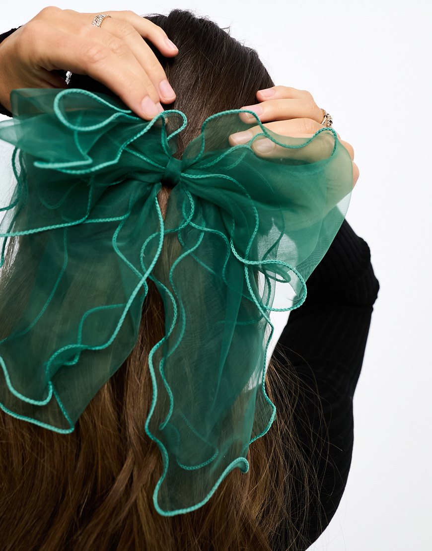 DesignB London stitch detail organza hair bow in jewel green | ASOS Style Feed