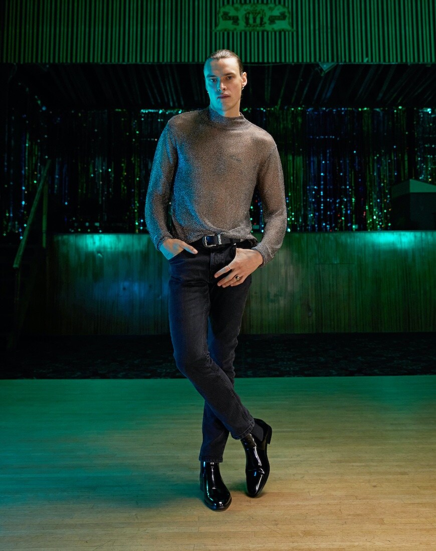 Knit top and jeans