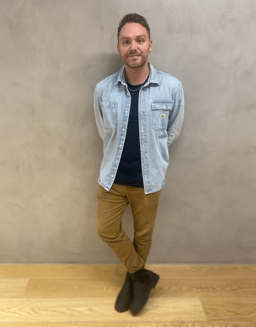 Editor Steven wearing a denim shirt and trousers | ASOS Style Feed