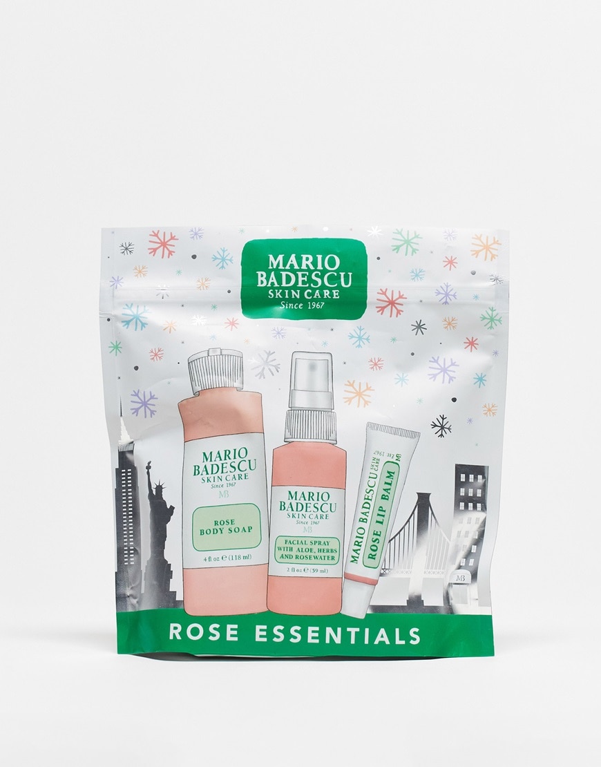 Mario Badescu Rose Winter Essentials, including rose body soap, rose water face spray with aloe vera, rose lip balm | ASOS Style Feed