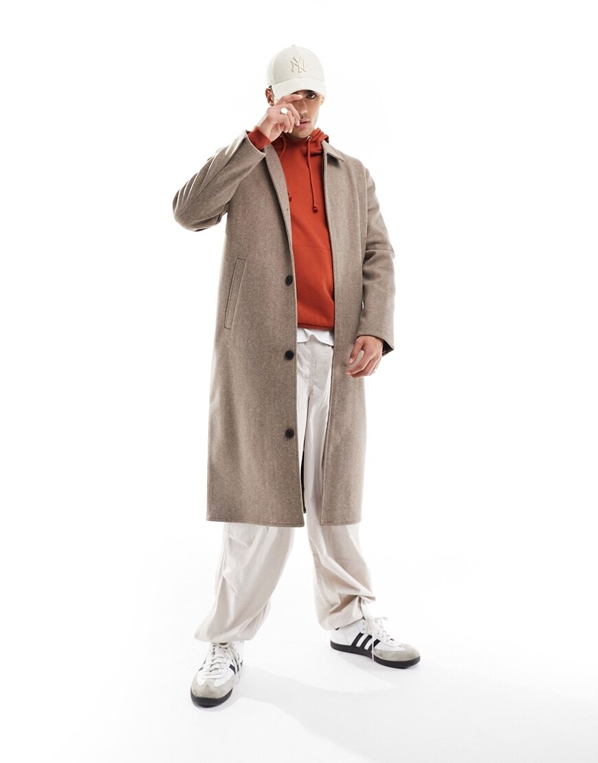 ASOS DESIGN oversized wool look unlined overcoat in stone