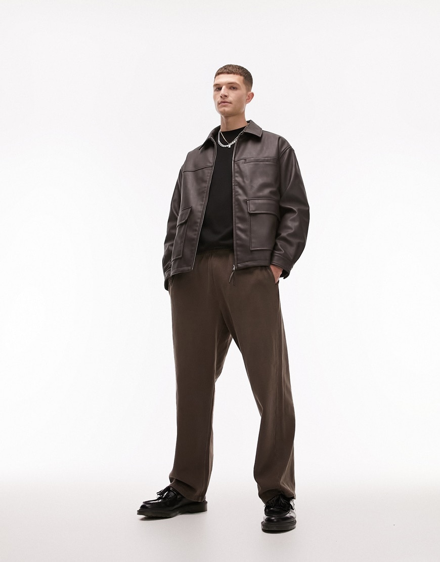 Topman faux leather oversized jacket in brown