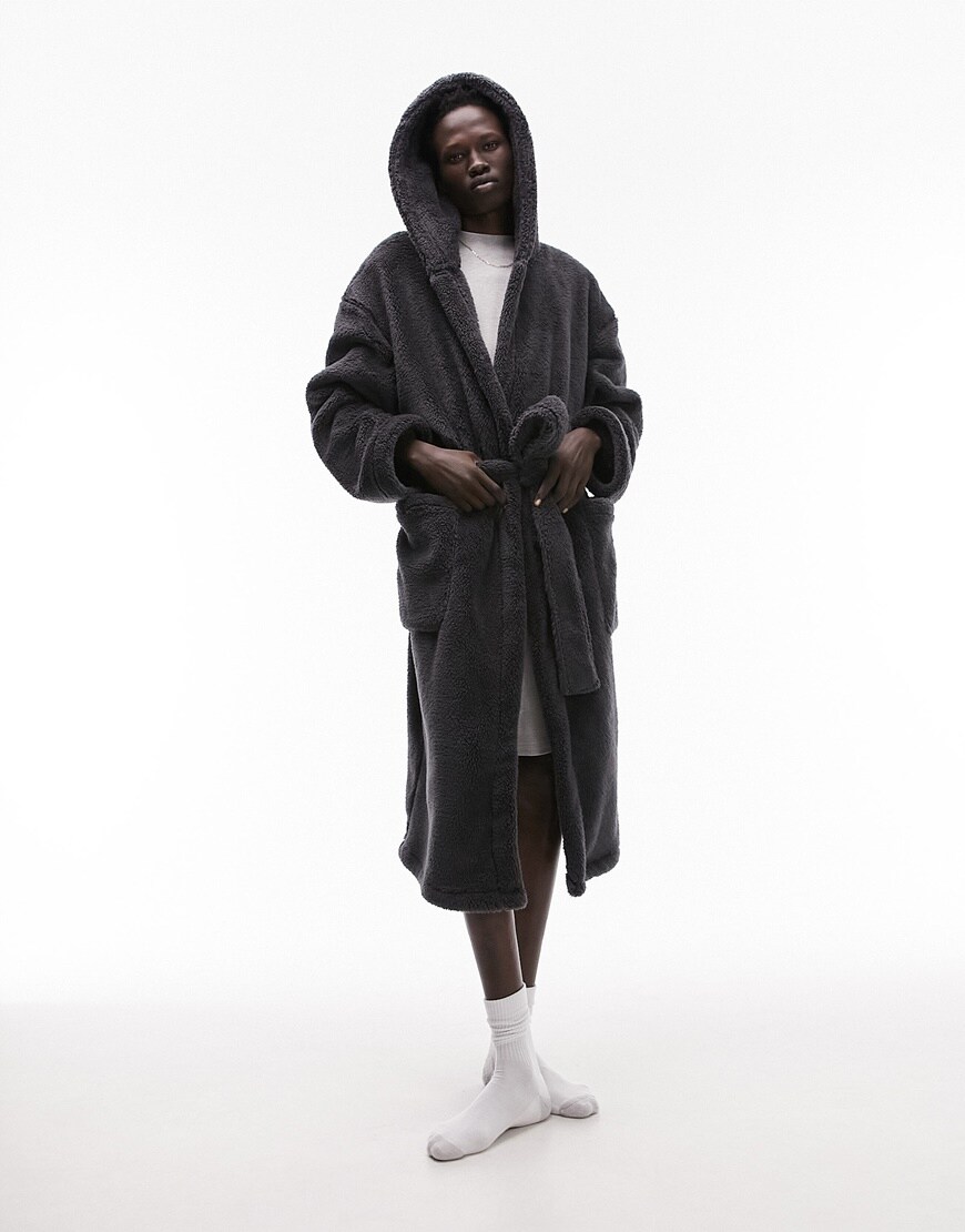 Topman lounge robe in charcoal