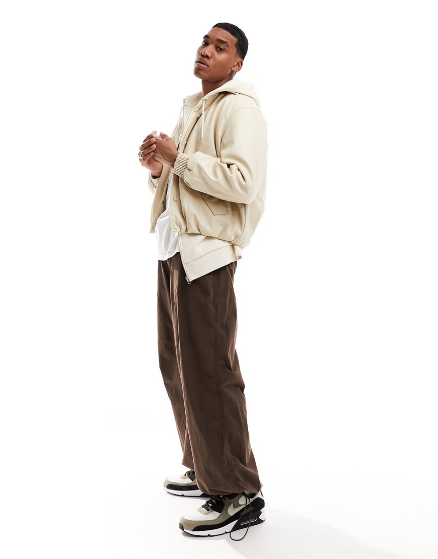 The Couture Club faux leather bomber jacket in beige | ASOS Style Feed