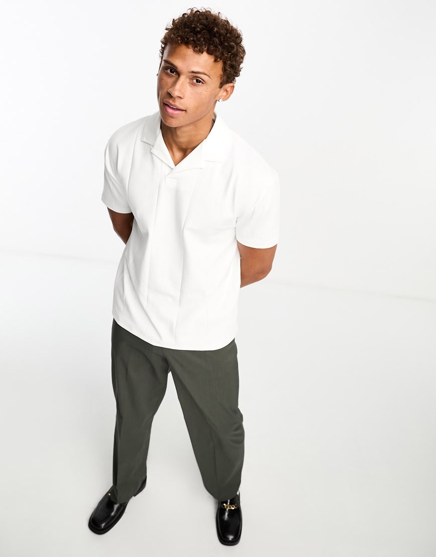 ASOS DESIGN relaxed fit revere polo with rib detail in white