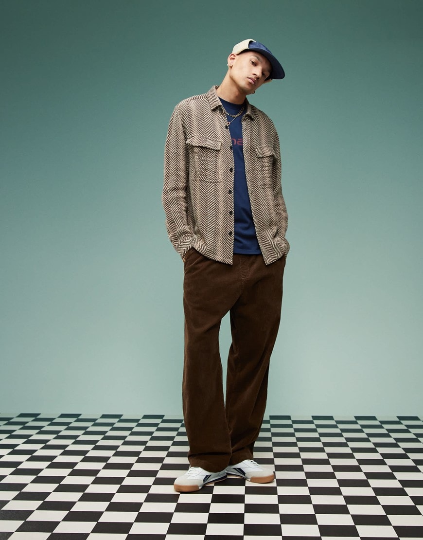 ASOS DESIGN boxy herringbone overshirt in brown | ASOS Style Feed