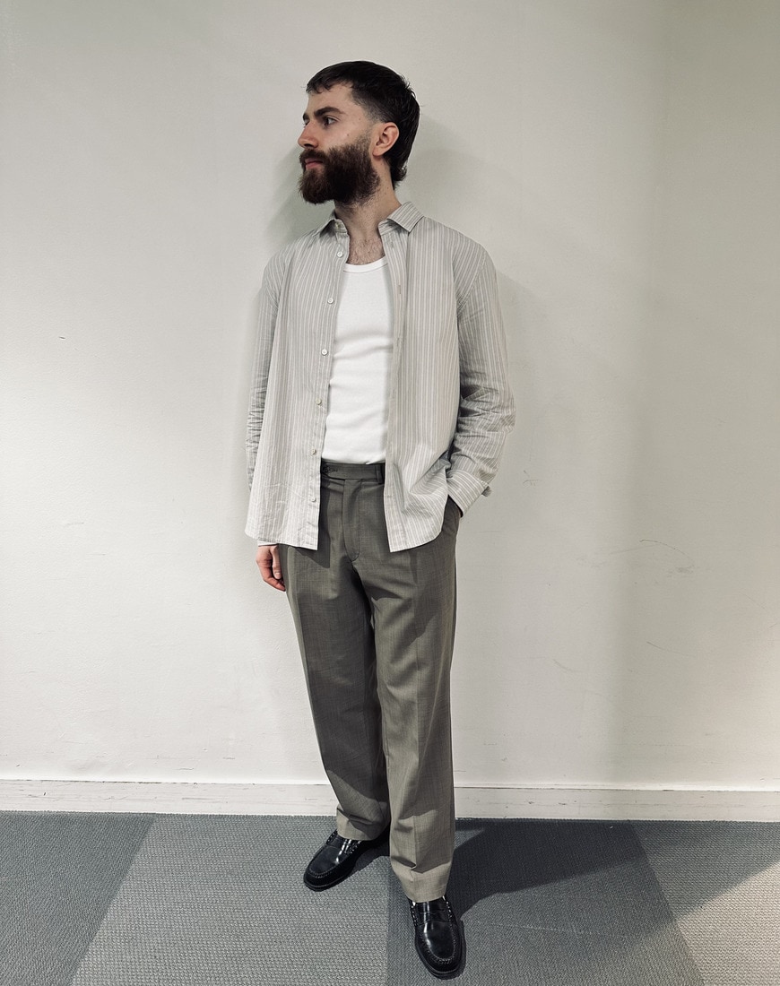 Conor - Junior Creative. Grey shirt, grey trousers, white vest | ASOS Style Feed