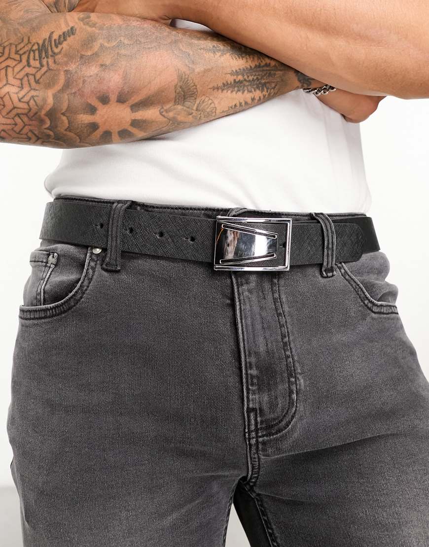 ASOS DESIGN saffiano leather smart belt in black