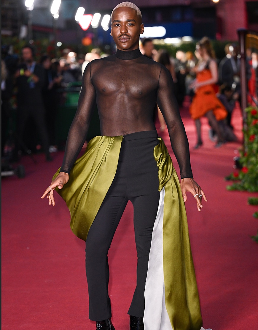 ncuti gatwa wearing a sheer top