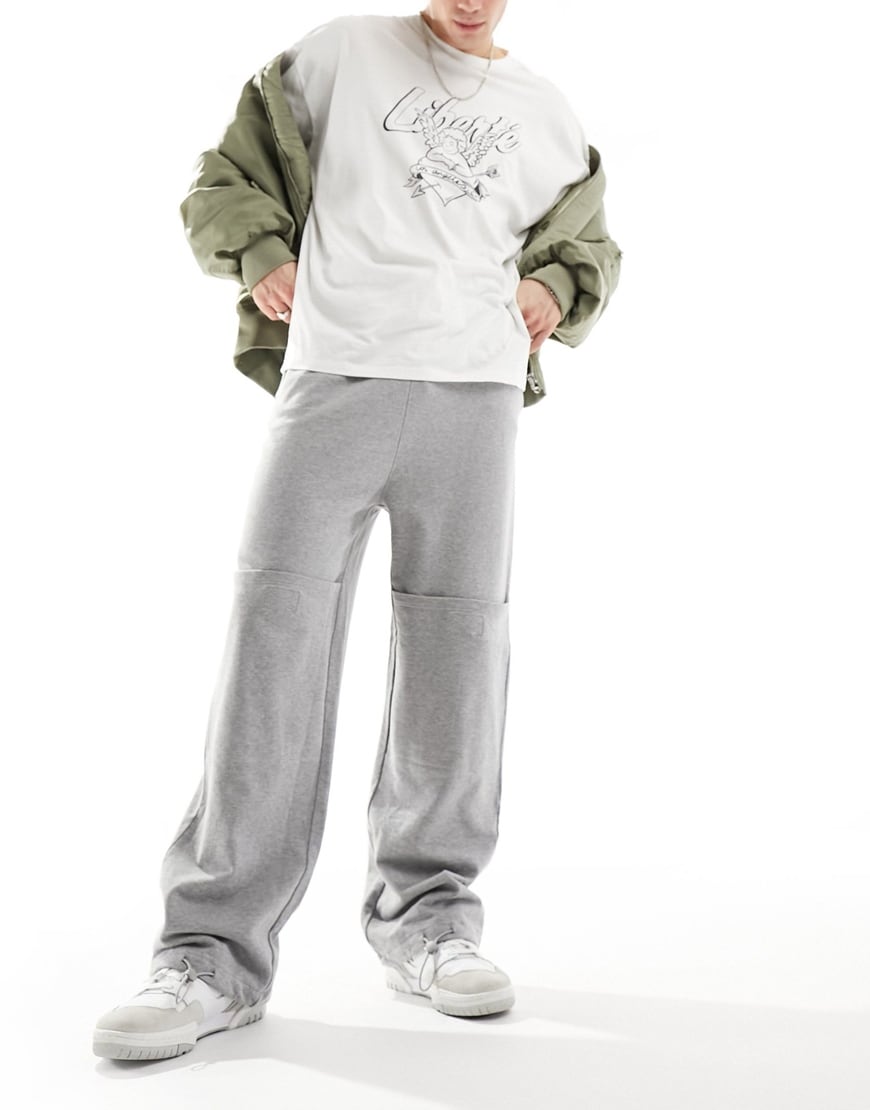 ASOS DESIGN oversized wide leg joggers with toggles in grey marl