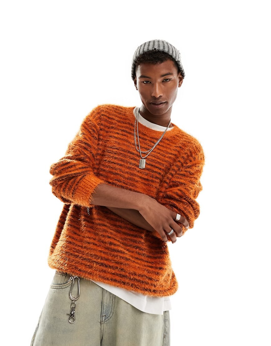 ASOS DESIGN oversized knitted feather jumper in rust