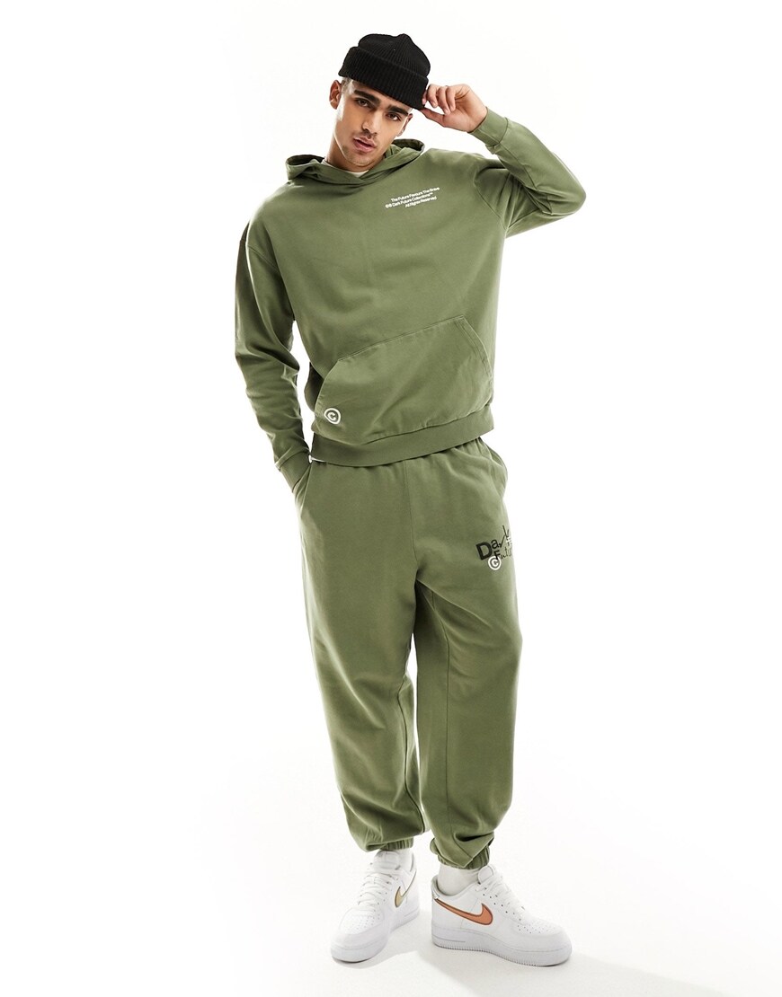 ASOS DARK FUTURE oversized sweatpants in beige acid wash with print