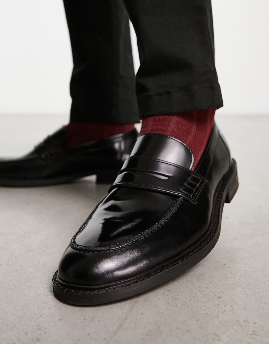 Walk London Oliver loafers in black hi shine leather | ASOS Style Feed