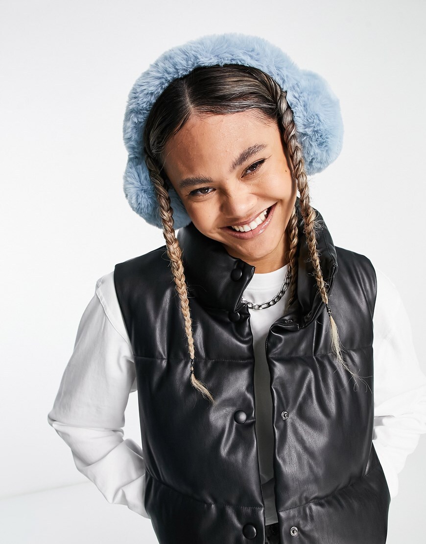 Weekday Fiona faux fur earmuffs in light blue