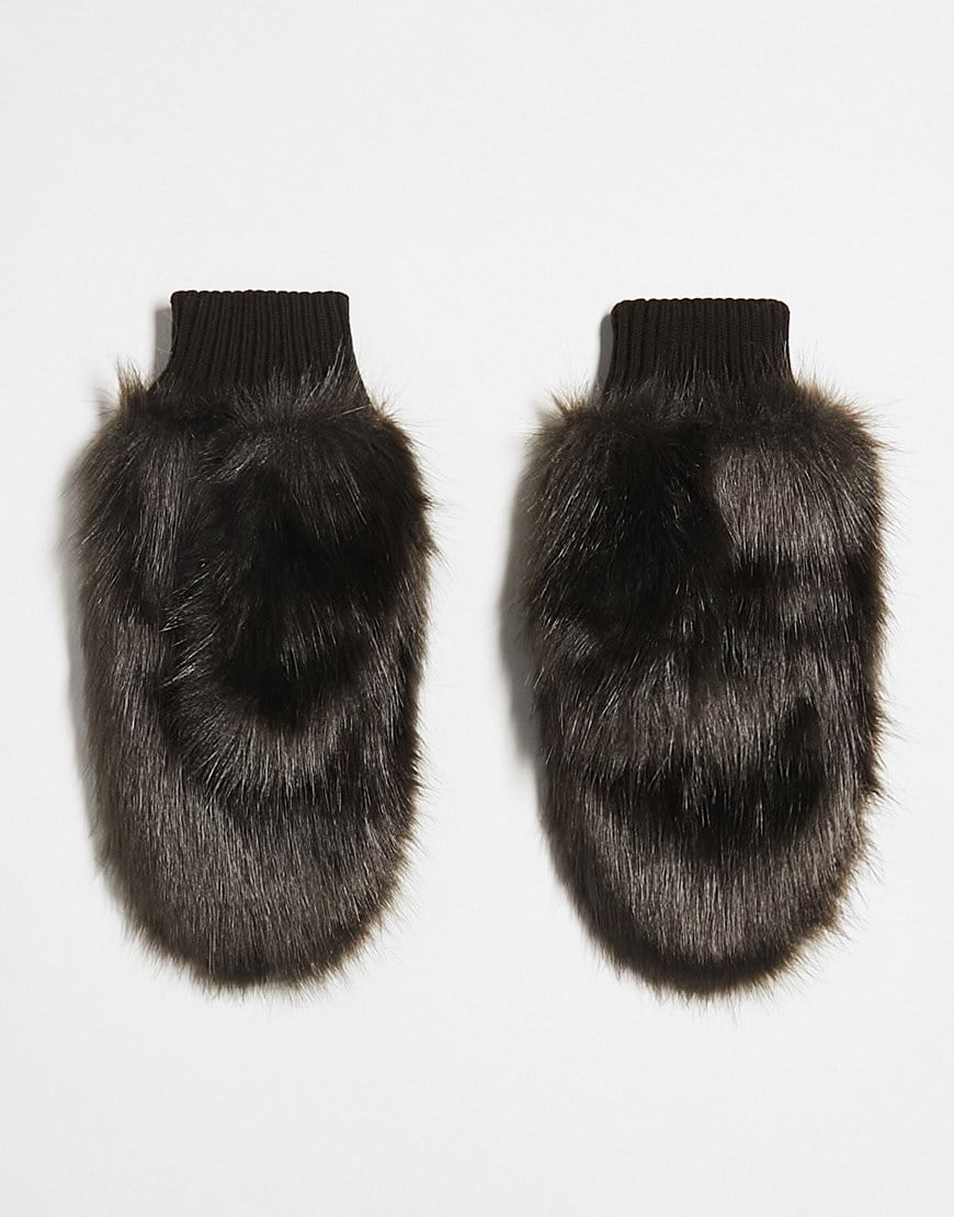 COLLUSION Unisex faux fur oversized mitten in brown | ASOS Style Feed