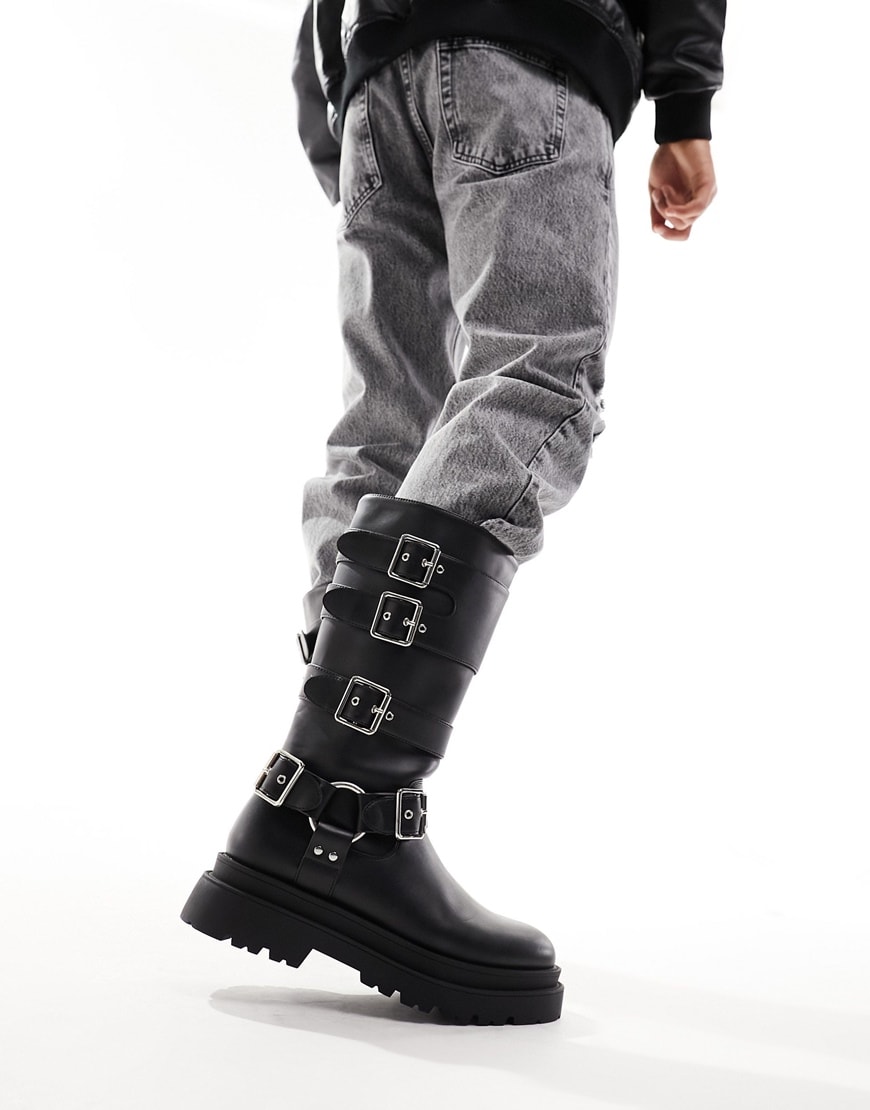 ASOS DESIGN extreme chunky boot in black with buckles