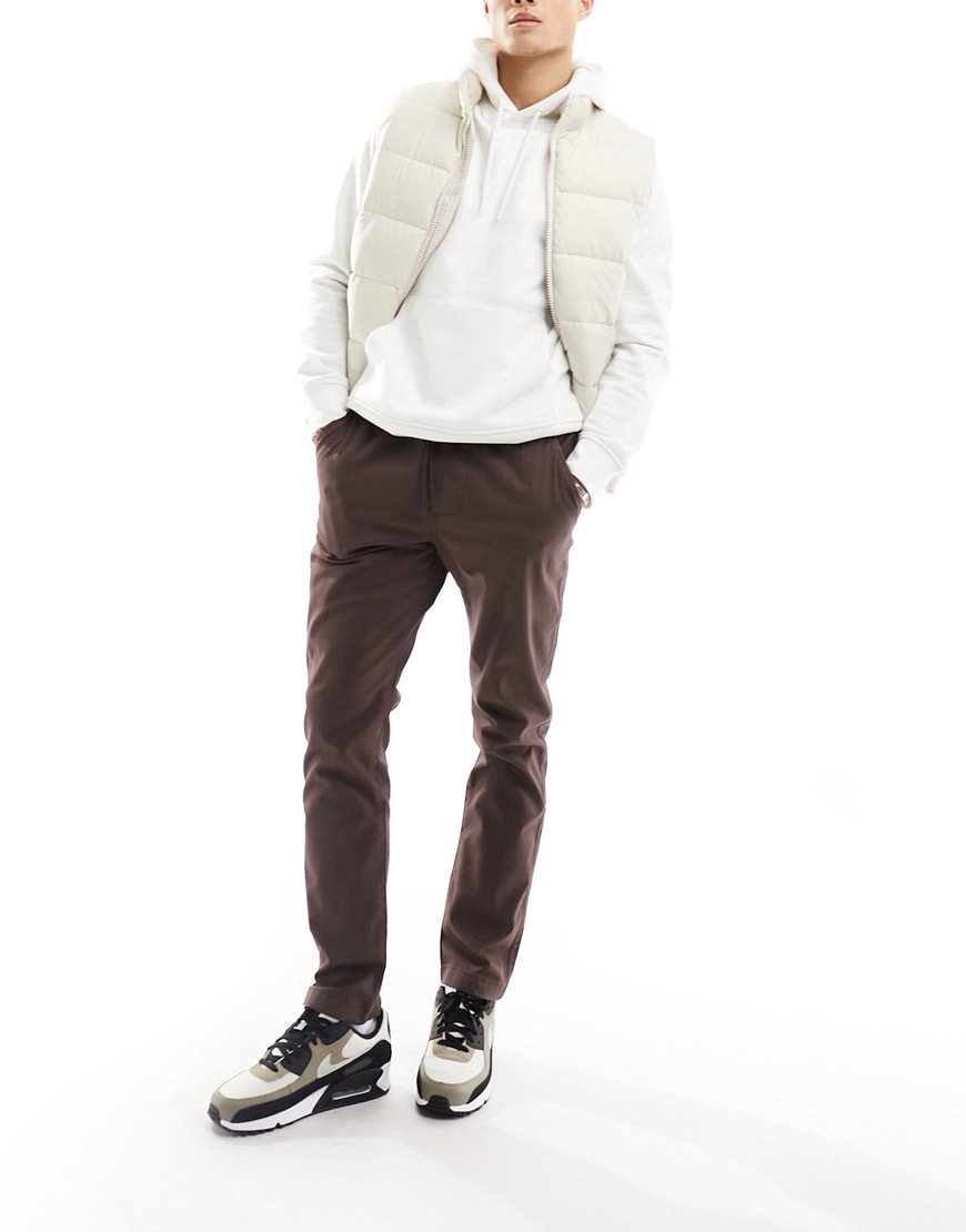 ASOS DESIGN pull-on chinos in dark brown with elasticized waist