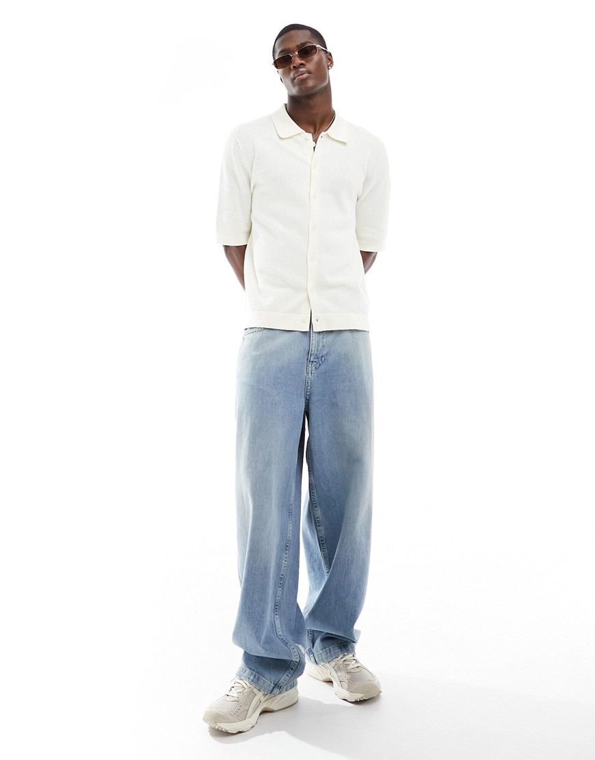 GANT button through textured cotton knit polo shirt in cream | ASOS Style Feed