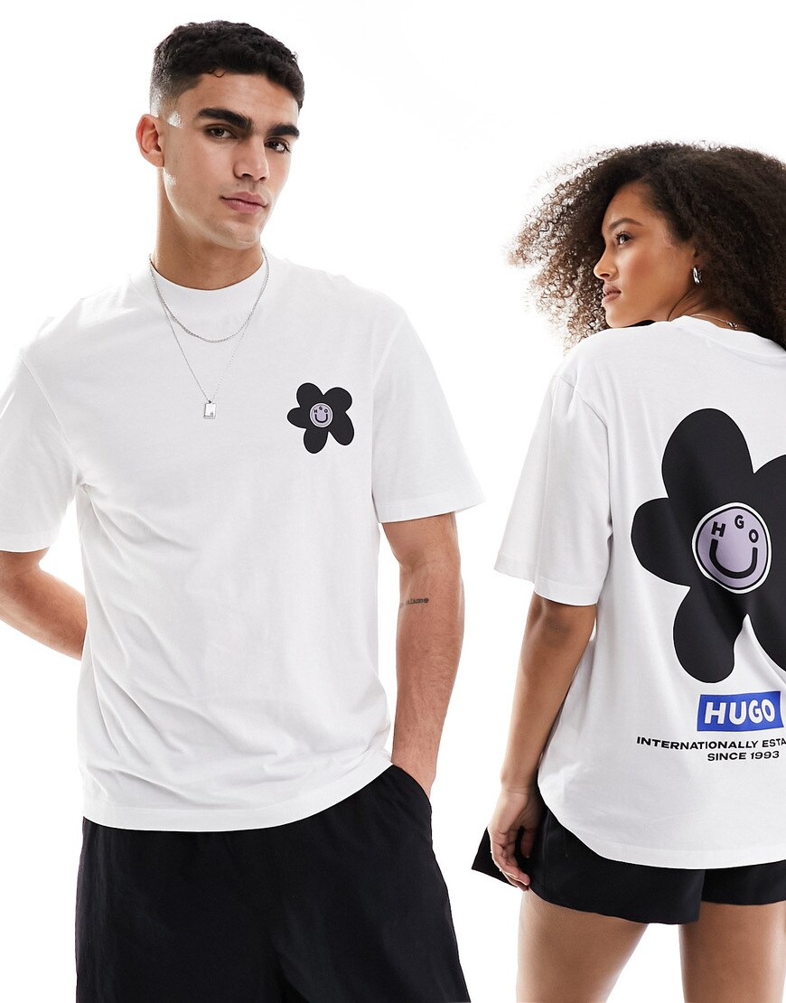 man and woman wearing Hugo Blue floral print tee | ASOS Style Feed