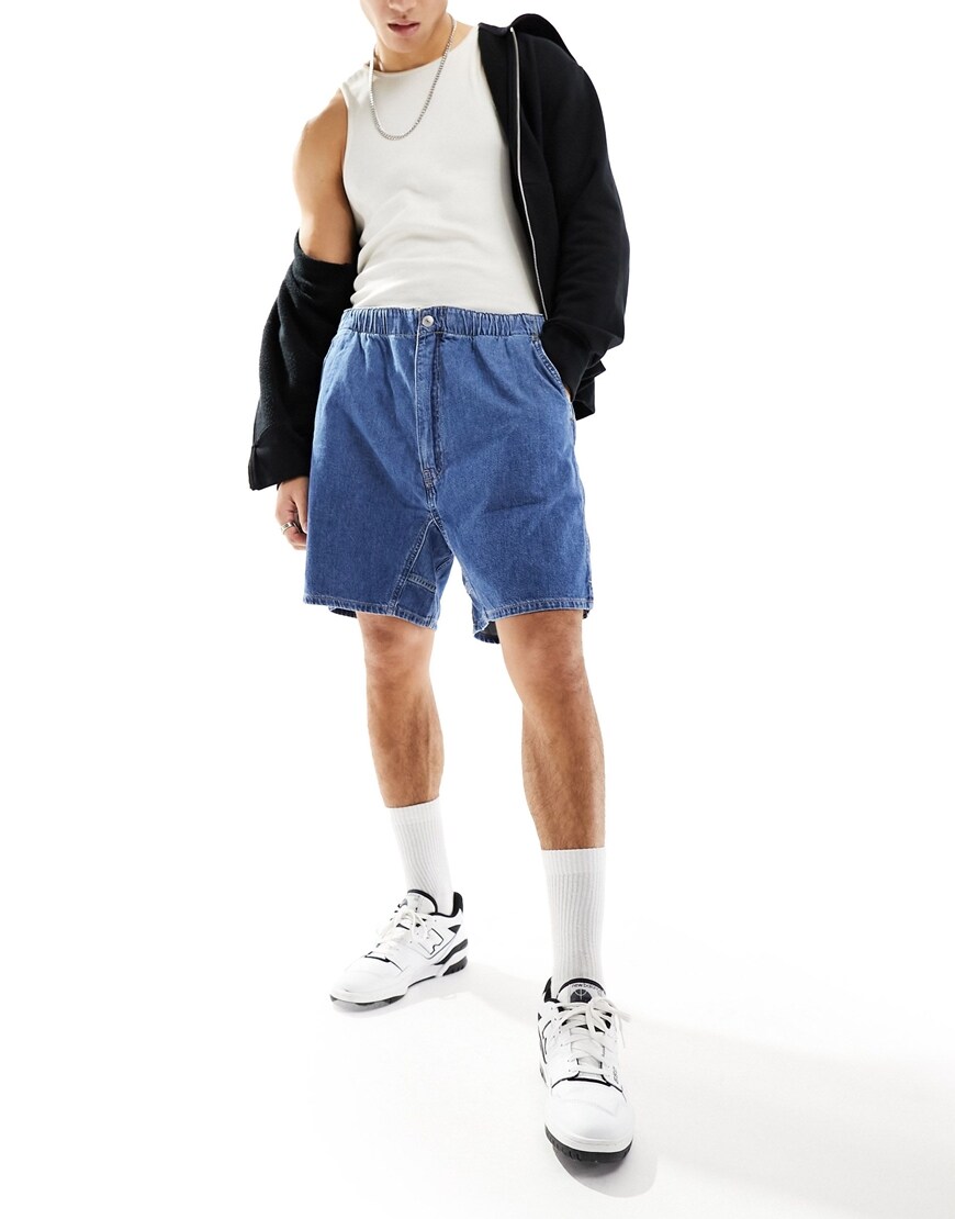 Levi's stay loose boxer denim short with elasticated waistband in blue