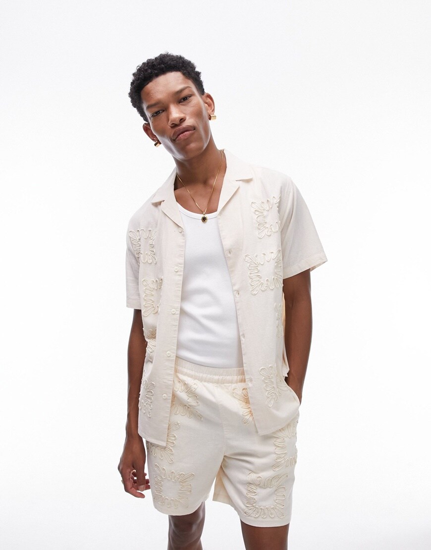 Topman laid on embroidered shirt and short set