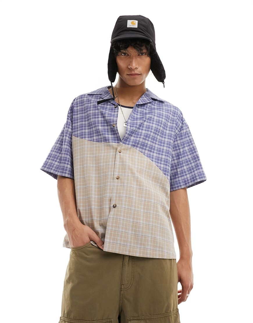 COLLUSION boxy revere shirt in spliced check