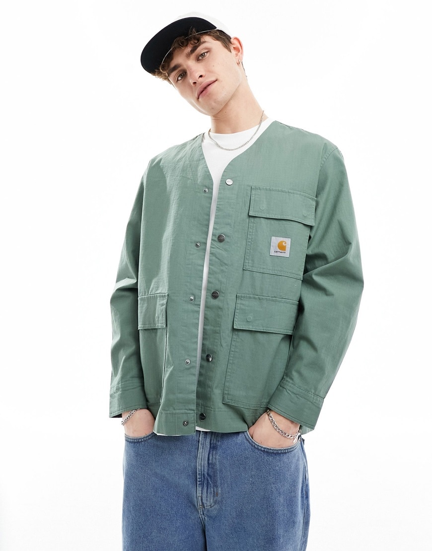 Man wearing green Carhartt WIP thick long-sleeve overshirt