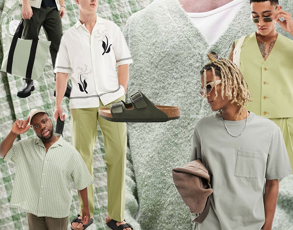 Collage of menswear sage green clothing | ASOS Style Feed